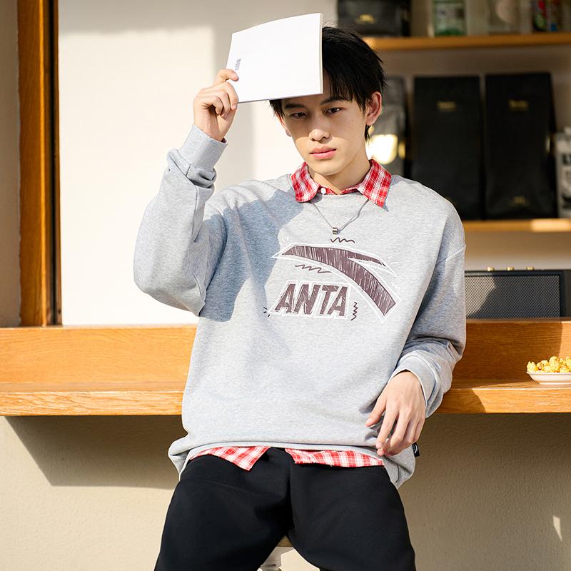Anta American Retro Graffiti Logo Print Fashion Casual Versatile Sports Comfortable Breathable Loose Knit Pullover Sweatshirt 972638701-7