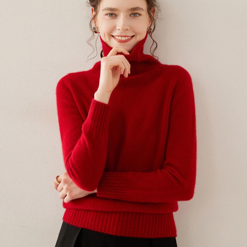 Thickened Turtleneck Cashmere Sweater for Women In Autumn and Winter Saddle Shoulder Sweater Solid Color Warm Bottomed Wool Sweater