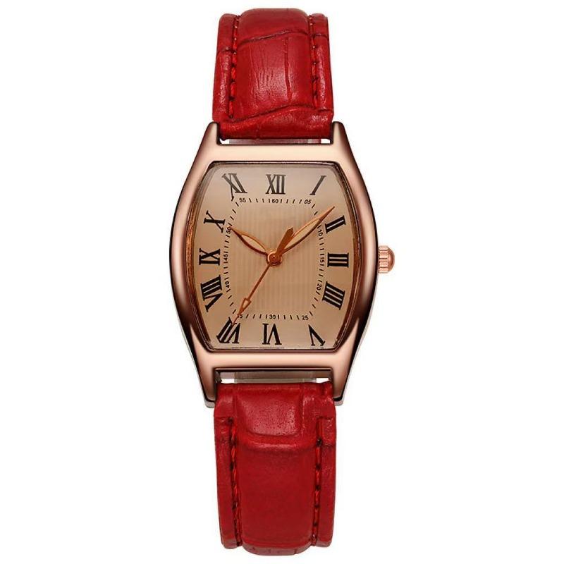 

New women s quartz watch, retro wine barrel-shaped belt watch, female student simple watch красный