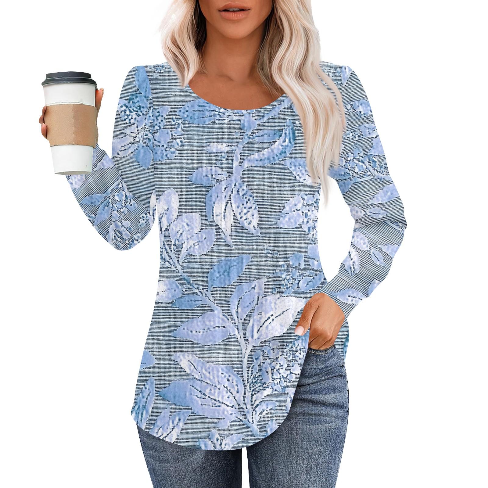 

Women s Fashion Casual Pleated Round Neck Vintage Floral Print Long Sleeve T-Shirt Top XL
