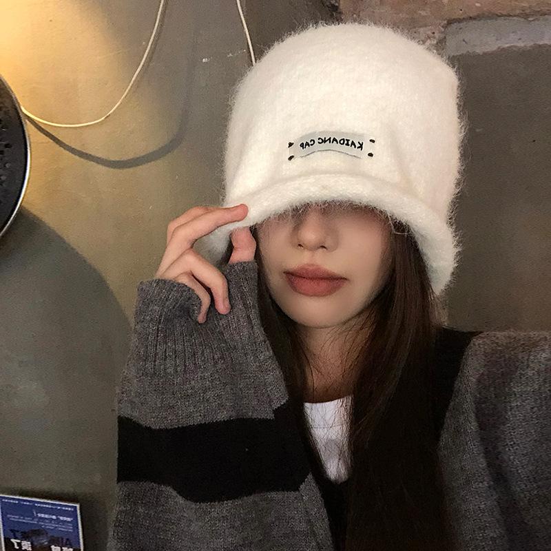 Korean Patch Wool Hat Women's Autumn and Winter Sweet and Cute Plush Pile Hat Big Head Circumference Warm Ear Protection Cold Hat