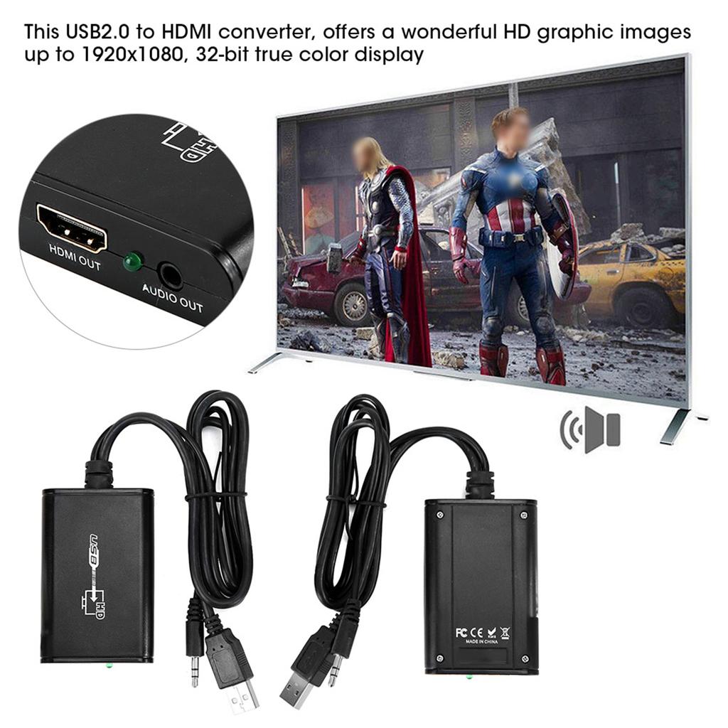 USB2.0 til HDMi Lydadapter 1080p HD Videokonverter for Windows XP