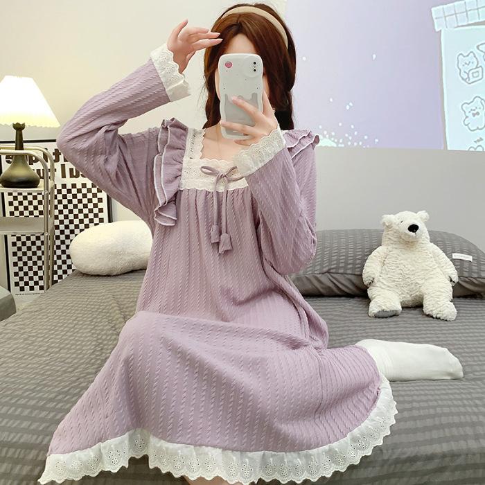 5XL Plus Size Long Sleeve Nightdress Women Spring and Autumn Ins Princess Long Loungewear Soft Comfortable Sleepwear Home Dress