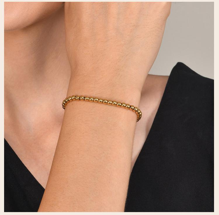 Bracelet perlé plaqué or pour femme, Bracelet à billes extensible empilable en acier inoxydable Hypoallergénique