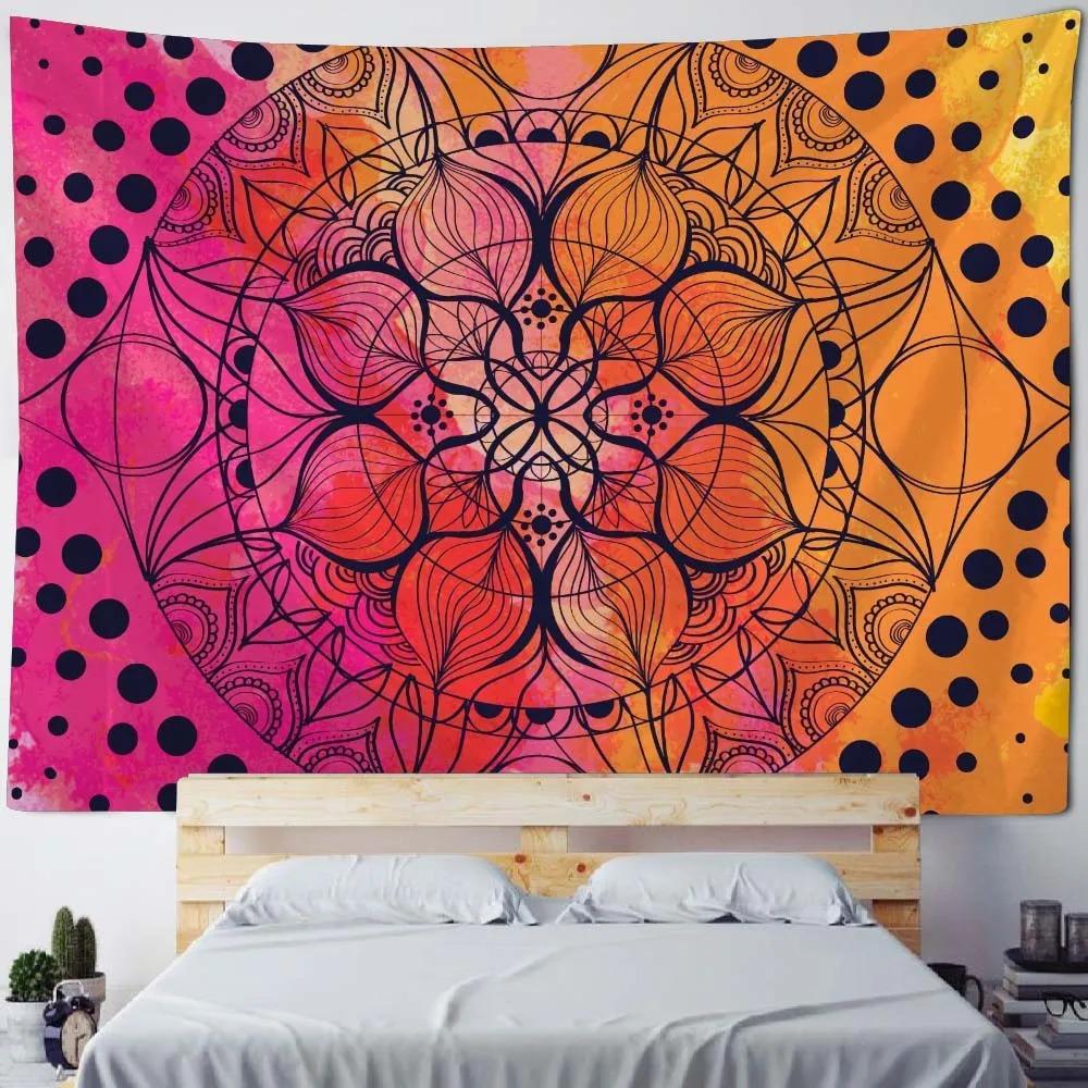 Bohemian Home Fabric Wall Decor Mandala Tapestry Wall Hanging Psychedelic Multicolor Geometric Fractal Art Room Decor