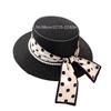 Elegant Lady Cowboy Straw Hat with Polka Dot Ribbon and Wide Brim for Women