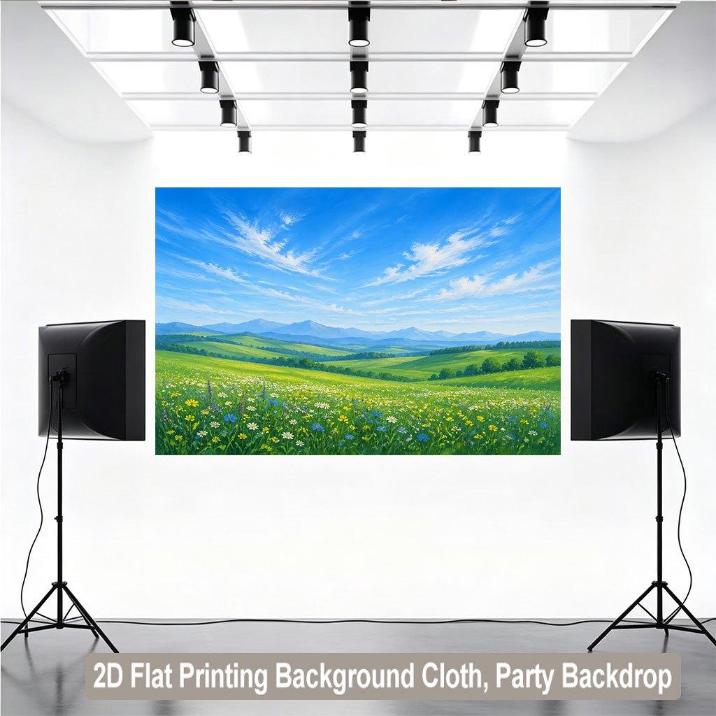 1 piece of 2D flat printing background banner tall grassland field scenery background banner for family and garden use
