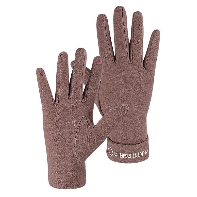 Autumn and Winter Thin Korean Version of German Velvet Touch Screen Gloves Single-layer Outdoor Sports Cycling Driving Warm Girls Windproof Gloves