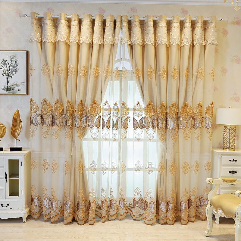 Blackout Curtains UV Protection] Elegant Beige Embroidered Double-Layer Blackout Curtains with UV Protection - Rod Pocket Design for Easy Hanging