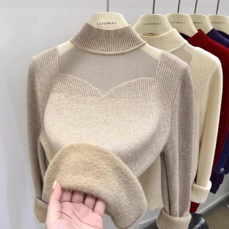 Autumn and winter new design knitted bottoming shirt women's fashion slim-fitting and thin semi-turtleneck inner sweater