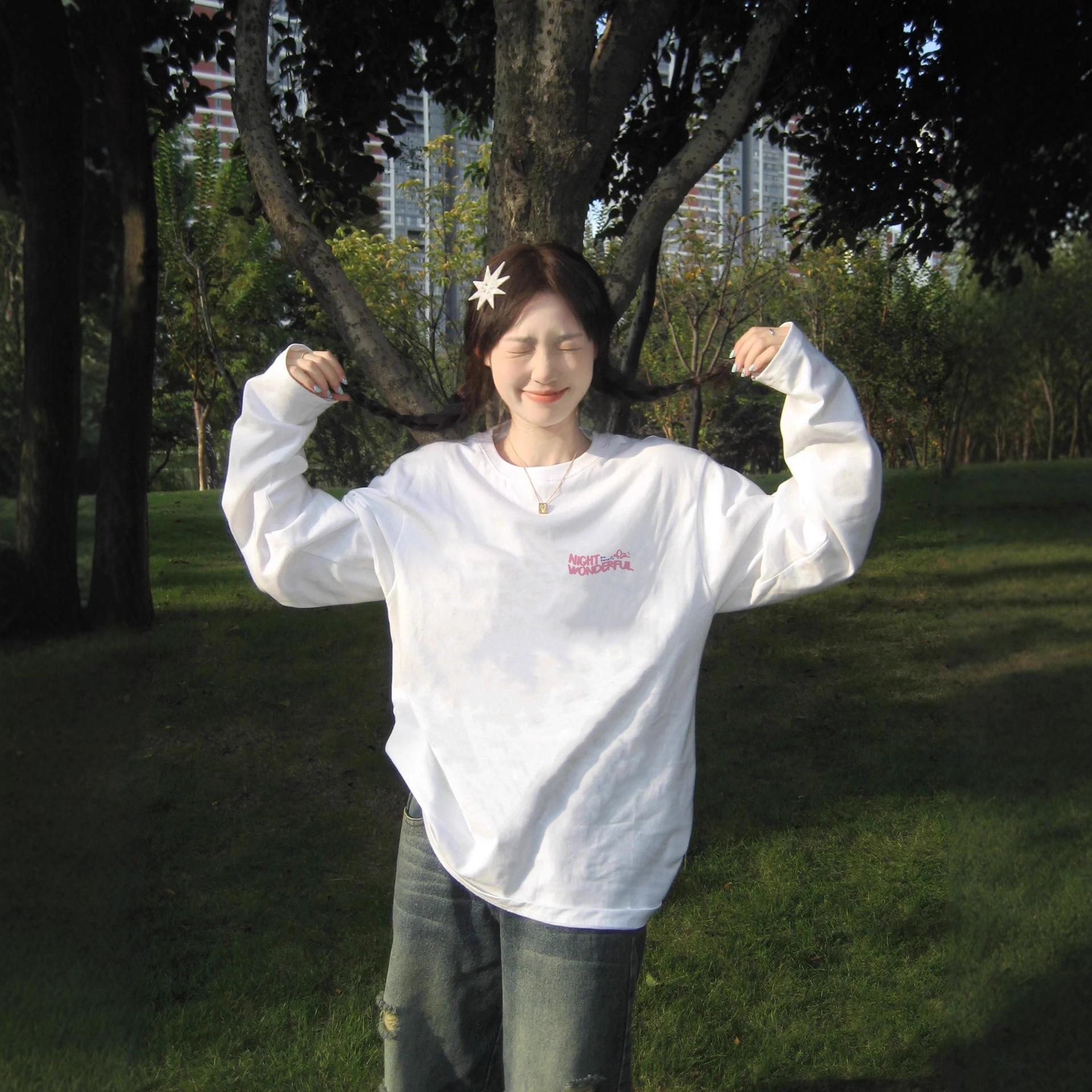 

Plus Size Women s Premium Cotton Long-Sleeve Top - Autumn Loose Fit Niche T-Shirt XXL [135-150 lbs]