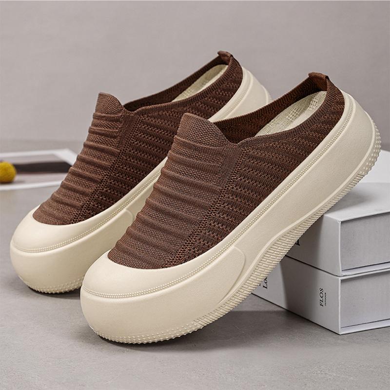 Summer Breathable Thick Soled Shoes with Toe Caps, Solid Color, Shallow Opening, Height Increasing Shoes, Simple Soft Sole, Half Support