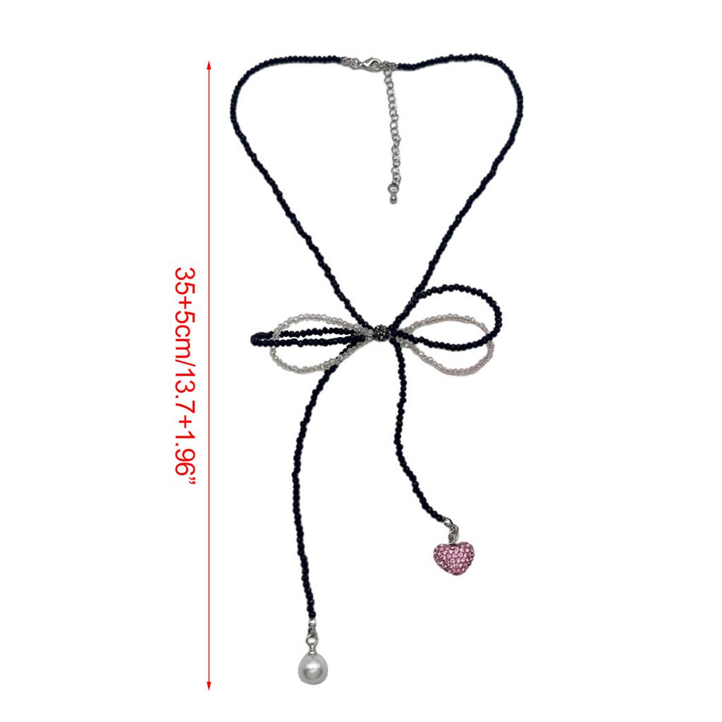 Perlenketten Schleifenförmige Schlüsselbeinkette Rosa Schwarz Kontrast Choker Herz Perle Anhänger Halskette Böhmischer Schmuck Frauen