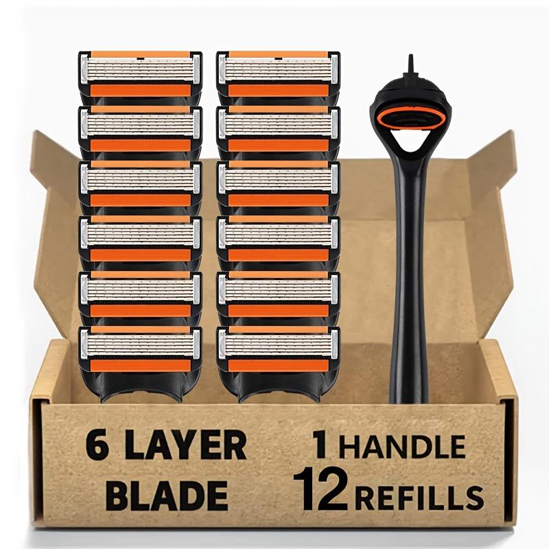 Herren-Rasierer mit sechs langlebigen Klingen und tragbarem Edelstahl-Rasiererset.