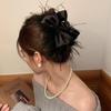 Elegant Black Feather Hair Clip with Bow - Premium Ostrich Feather Hair Accessory for Autumn and Winter
