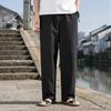 Chinese Style Men's Ramie Cotton Linen Trousers - Loose Plus Size, Straight Leg, Casual Tang Suit for Middle-Aged and Elderly, Spring/Summer.