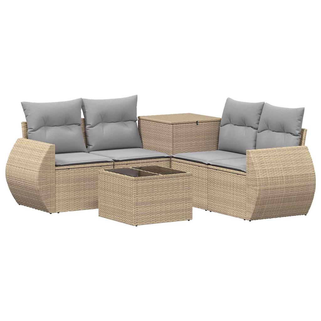 Sofa Set 6 pcs. Beige and Light Grey Poly Rattan and Steel