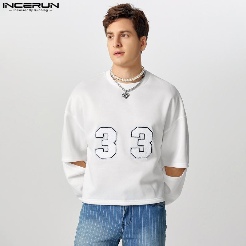 INCERUN Men Spring Cutout Long Sleeve Print Loose Pullover Sweatshirts