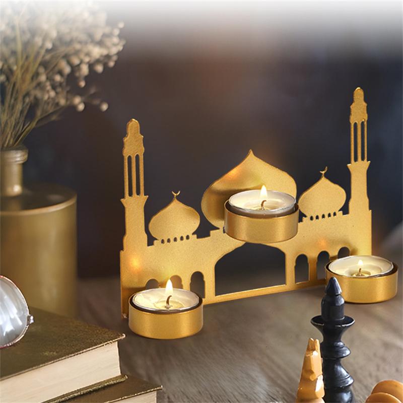 3D Metal Ramadan Tealight Holder Eid Mubarak Kareem Candle Holder Candlestick Desk Ornaments Table Decor for Islamic Home Party Supplies