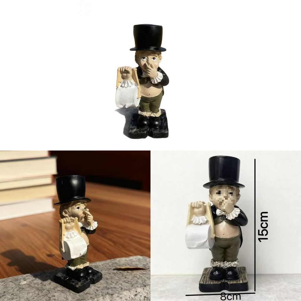 Resin Gentleman Tissue Holder Decor With Cartoon Style For Home Office Use