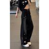 Cartoon embroidery black scimitar jeans men's and women's American vibe old-fashioned lifting gear washed straight micro-pull pants