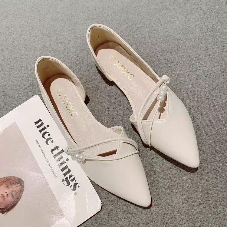 

French side air temperament single shoes women s spring new pointed flat bottom evening wind fairy soft leather bean shoes 34