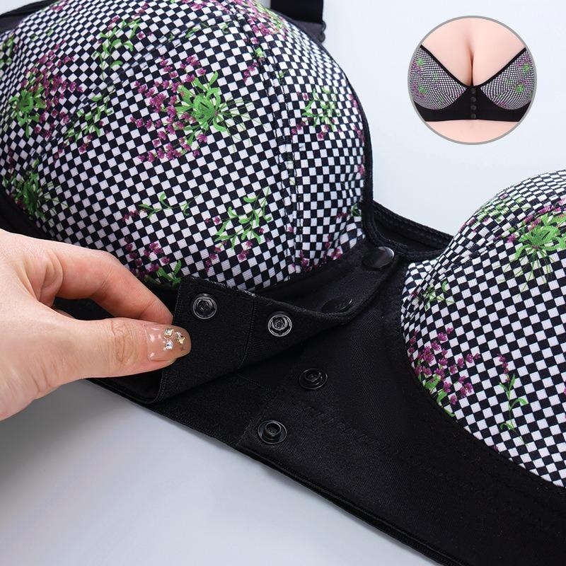 A-Cup-Super Large Size Fashion Printed Bra Size No Steel Rim Front Buckle Underwear