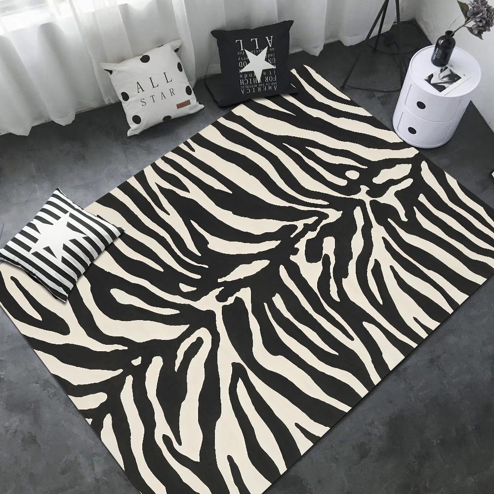 Black White Print Zebra Floor Mat INS Style Soft Bedroom Floor House Laundry Room Mat Anti-skid Bedside Area Rugs