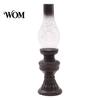 Old-fashioned Candle Lamp Miniature Kerosene Resin Holder, Retro Oil Figurine with Smoked Model Glass Shade & Carved Base, Tabletop Decor for