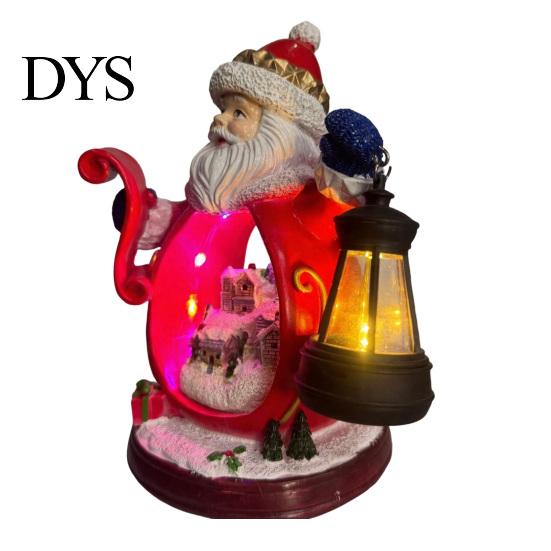 Winter Santa Figurine Christmas with LED Light, Glowing Claus Resin Statue Statue, Snow Landscape Desktop Decoration for Party Favors Decor