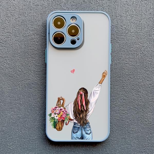 Cute Cartoon Hand Drawn Beautiful Girl Phone Case for Iphone 16 15 14 Pro Max 13 11 12 Mini Pro Max X XR XS 7 8 Plus SE2 Cover