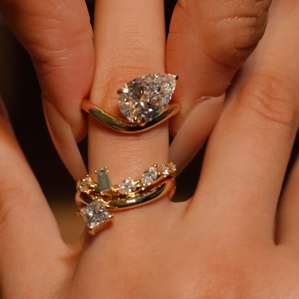 Creative Design Sparkling Inlaid Water drop Diamonds rings for women Stacked Style Fashion 3-Piece Set Ring Adjustable Jewelry