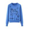 Womens 2026 Crew Neck Knit Top With Cute Pony Embroidery Versatile Casual Sweater