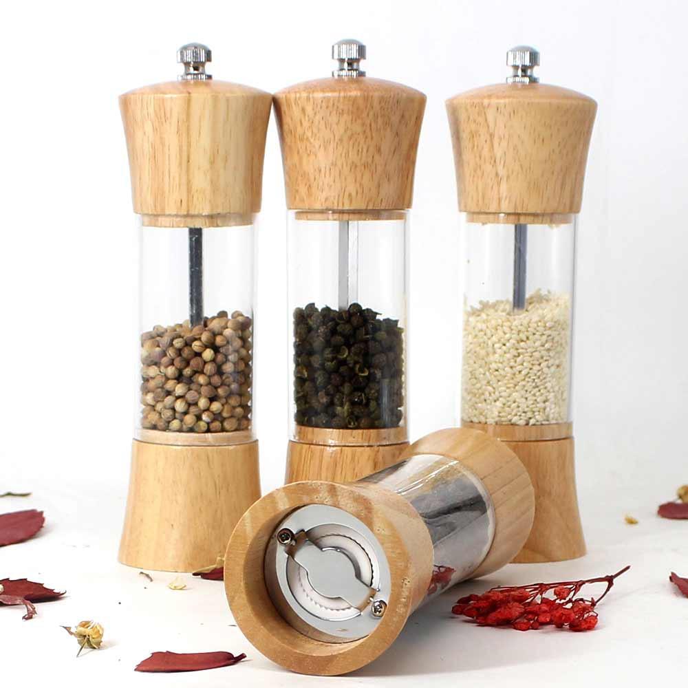 6 inch Wood Acrylic Spice Pepper Mill Adjustable Ceramic Grinder Home Kitchen Tools Cooking