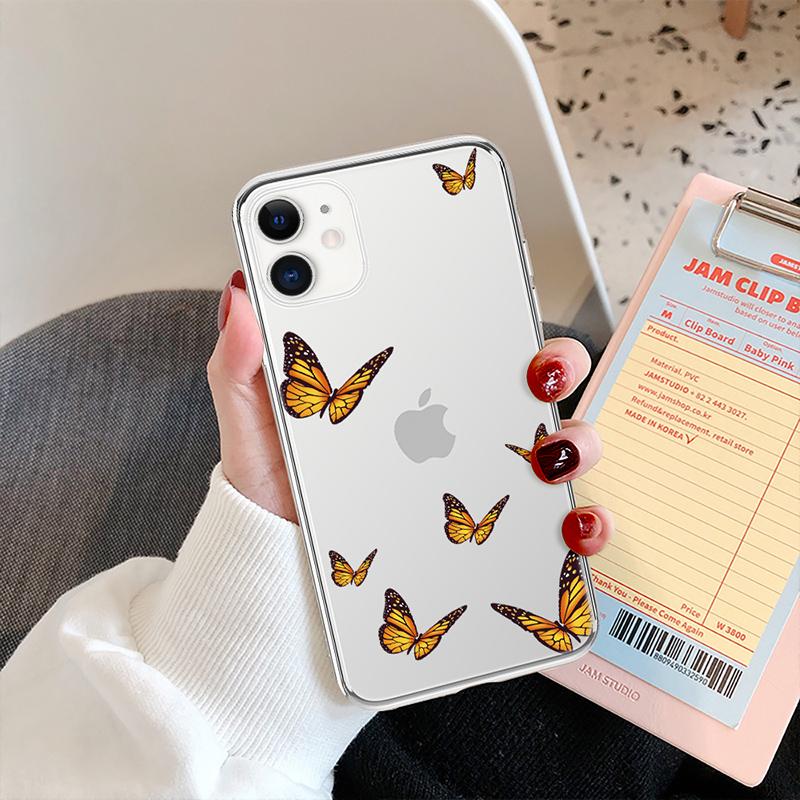 LUPWAY Blue Butterfly Aesthetic Silicone Soft For iPhone 13 Pro Max 7 8 Plus XS XR Back Cover For iPhone 11 12 Pro Max TPU Case