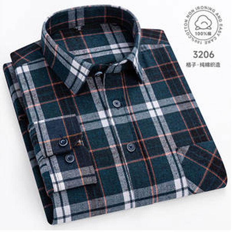 10XL 11XL 100% cotton Autumn Winter Fat men's shirt Long sleeve high quality wool fashion plaid casual non-ironing