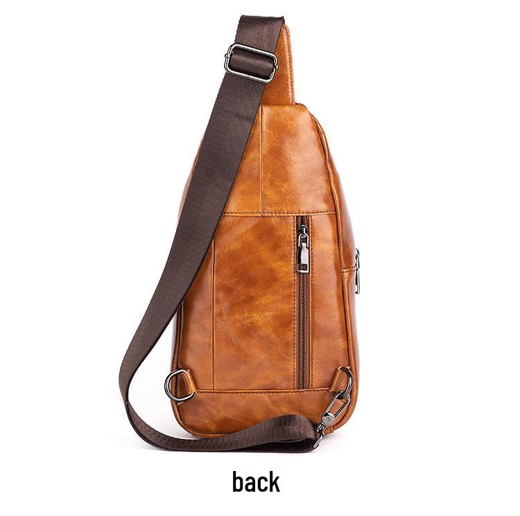 Men's Genuine Leather Chest Bag - Top Layer Cowhide, Crossbody, Fashionable, Retro, Versatile, High-End Style