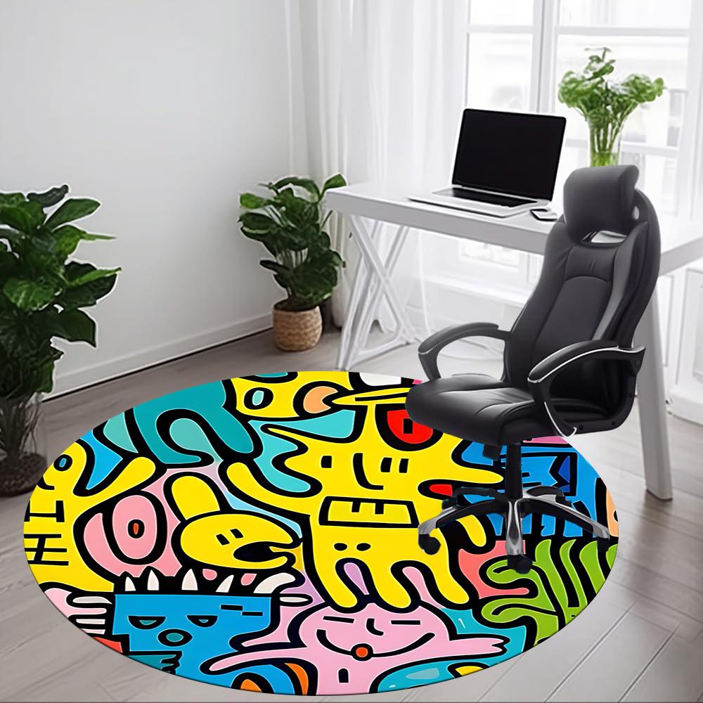 1pc Graffiti Characters Office Round Area Rug, Indoor Mat Suitable For Office, Under Office Chairs Bedroom Living Room Home Decor, Room Deco