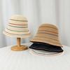 Hollow Out Knitted Bucket Hat Temperament Sun Protection Cap Colorful Striped Fisherman Hat  Spring