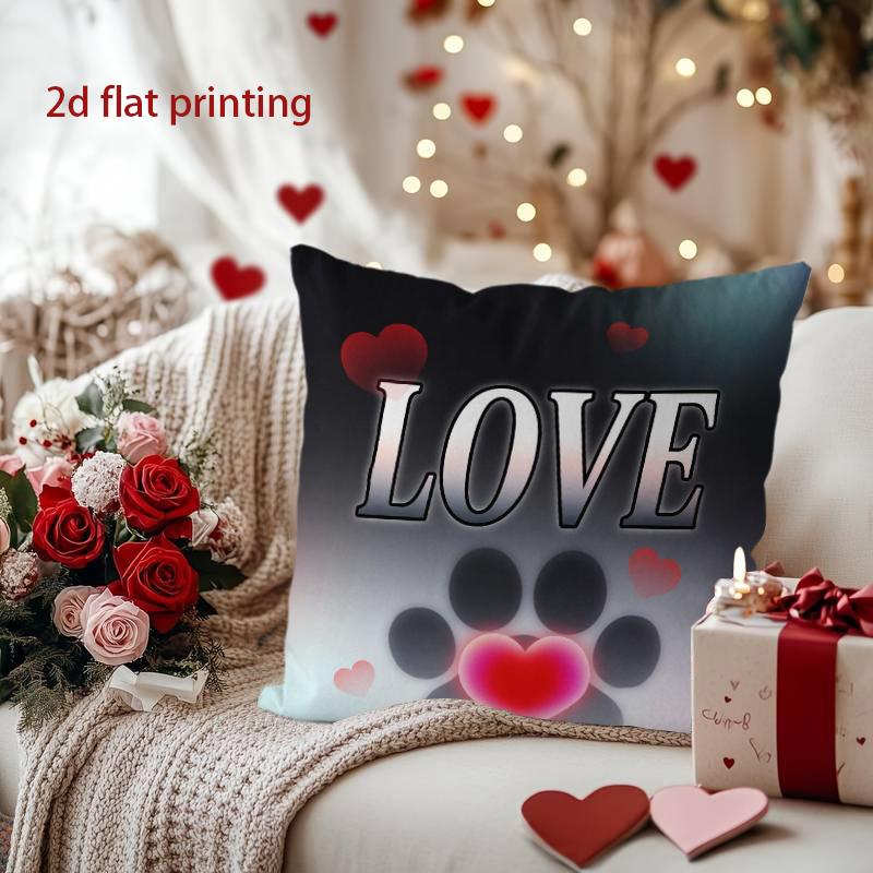 Glowing Paw Heart Love Pillow for Pet Lovers Pattern Cushion Cover Suitable for Sofa Bedroom Car Pillow Cover
