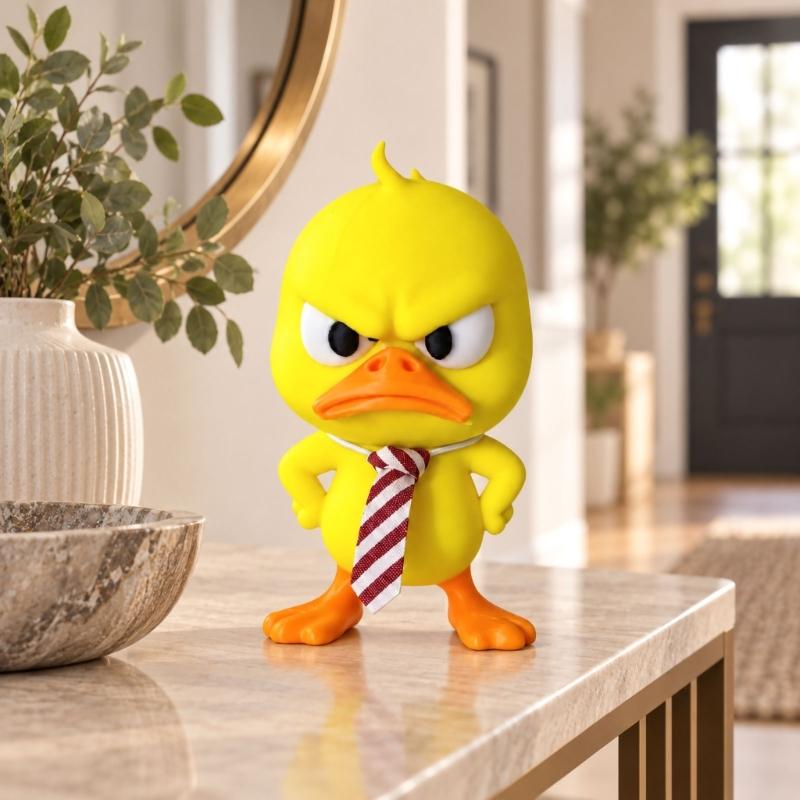 Christmas Duck Figurines Funny Angry Yellow Duck Desk Decors with Yellow Coloring, Contrasting Beaks and Feet, Frowning Features and Striped Neckwear