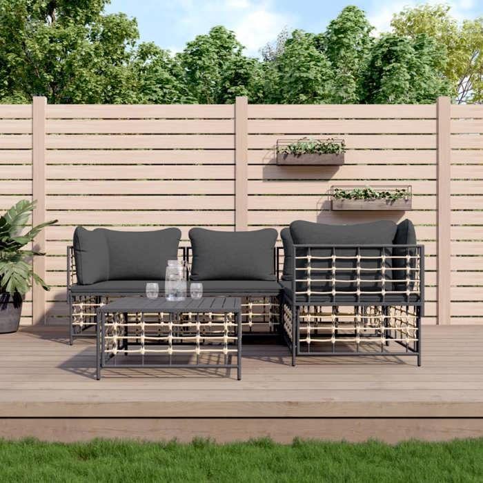 VidaXL Salon de jardin 5 pcs avec coussins anthracite résine tressée, ensemble de salon, ensemble de salon d'extérieur, 3186749