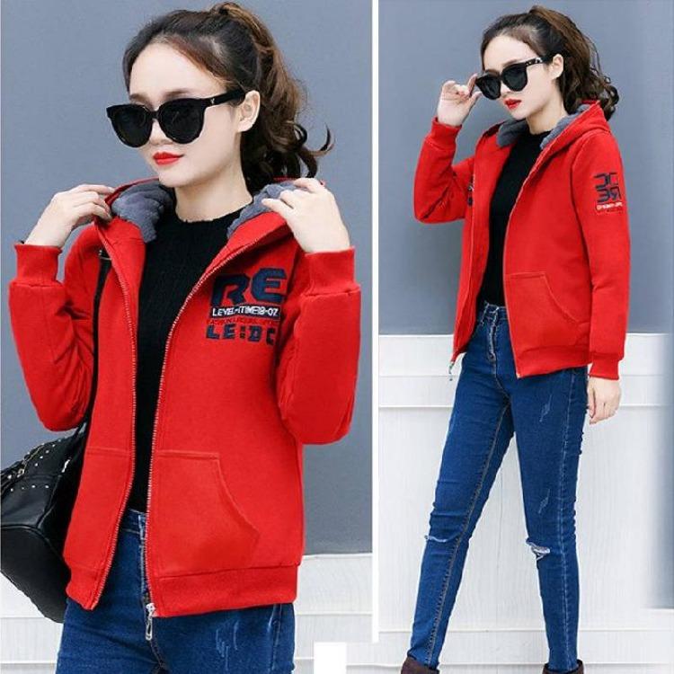 Plus Size Korean Women's Loose Fleece Hooded Sweater Coat Cardigan Jacket for Students