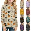 Kids' Long Sleeve Halloween Print T-Shirt with Round Neck for Everyday Wear