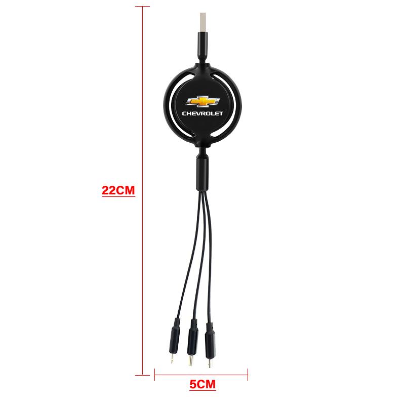 1Pcs 3 in 1 USB Car Charging Cable Retractable Charger Cable For Chevrolet Sail Onix Corsa Aveo Captiva Sonic Spark S10 Tracker Trax Colorado Malibu