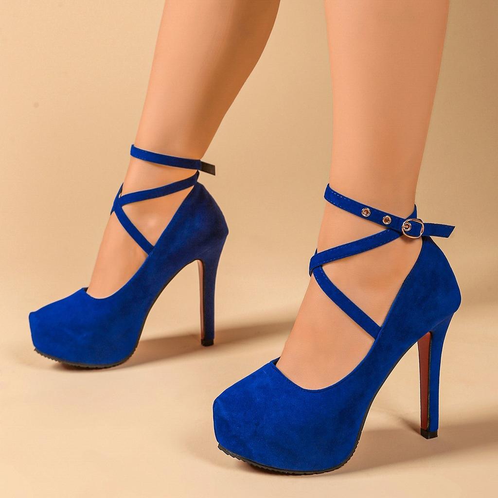 2025 Summer Women Shoes Round Toe Thin Heel High Heel Shallow Shoes Trend Outdoor Dress Ankle Strap Strap Pumps Zapatos De Mujer