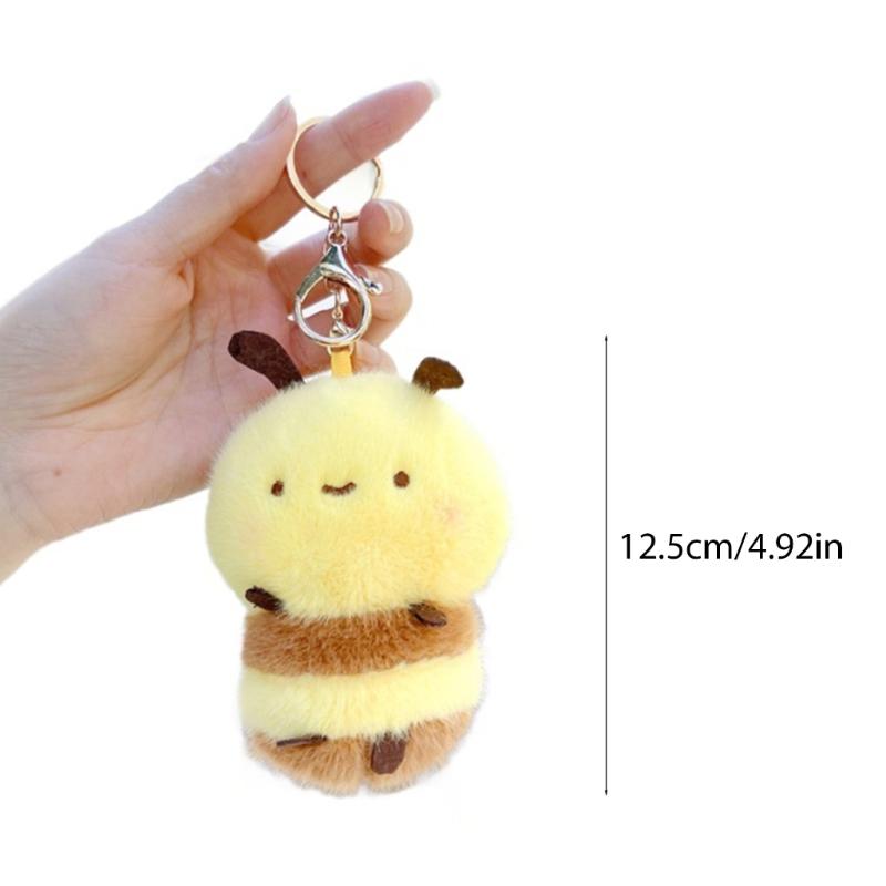 Honeybee Plush Doll Key Holder Stuffed Animal Toy Shaped Keychain Bag Pendant Multipurpose Accessory for Daily Use