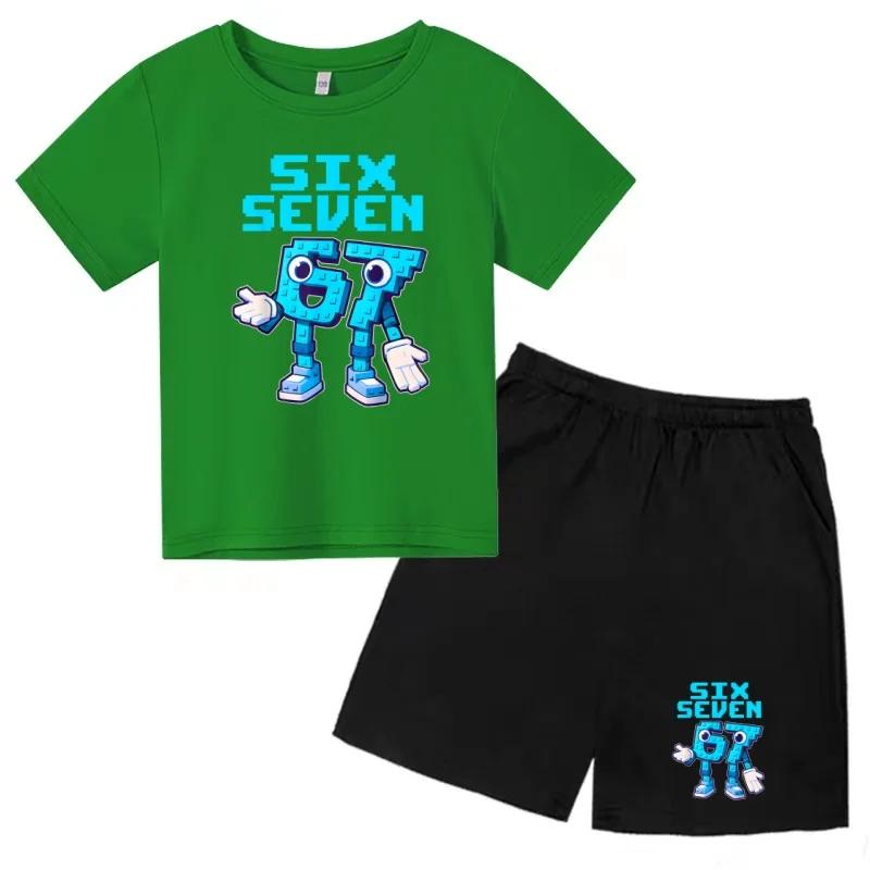 3-12 Ensemble décontracté sportif pour garçons et filles, T-shirt d'été cool à manches courtes et imprimé numéros 6 et 7, style