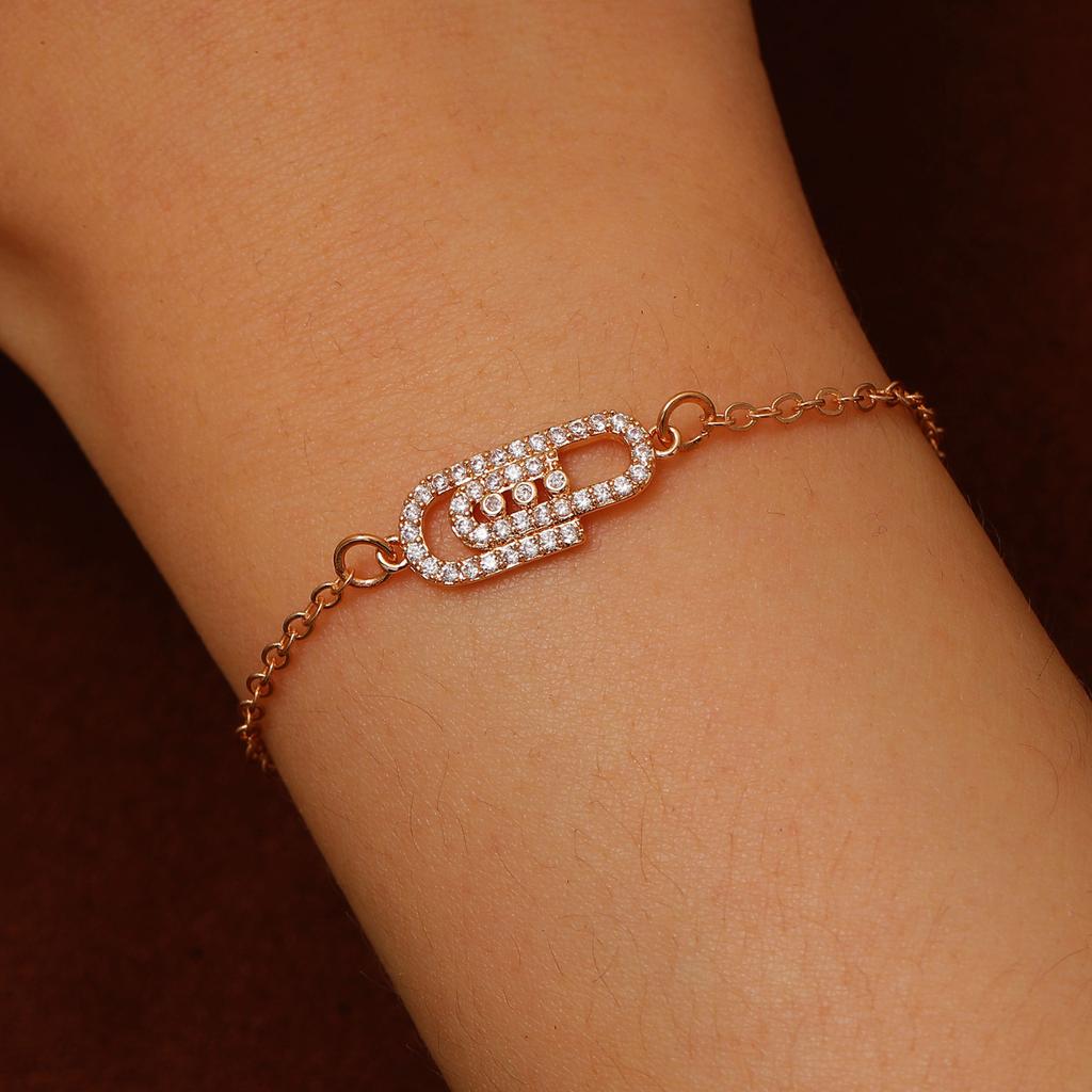 Korean version niche design micro-inlaid zircon geometric paperclip bracelet femininity simple high-end personalized jewelry