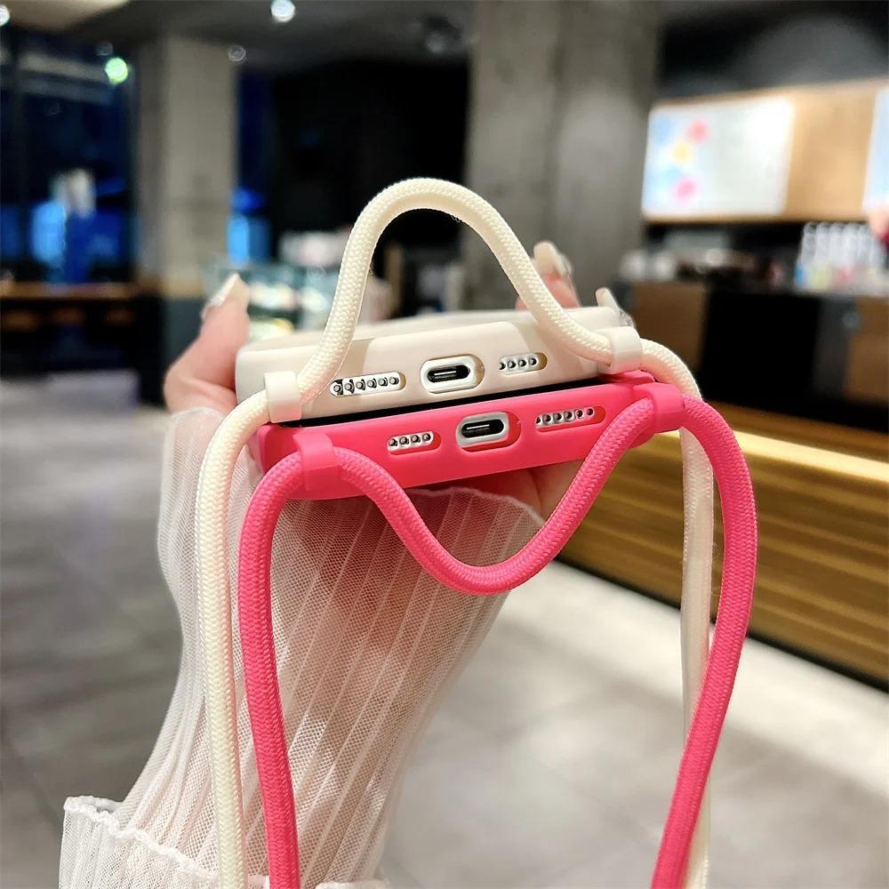 Phone Case For iPhone 14 13 15 Pro Max 12 11 X XR XS 7 8 Plus SE 2020 2022 Crossbody Adjustable Lanyard Strap Rope Soft Cover